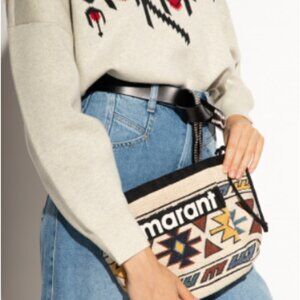 Isabel Marant powden canvas jacquard Geometric Pattern Pouch clutch bag
